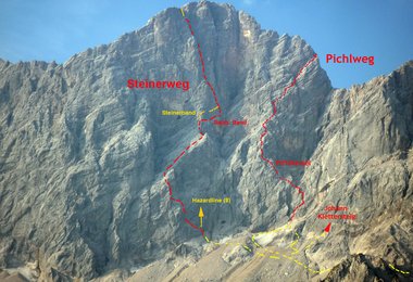 Der Steinerweg führt durch die zentrale Dachstein Südwand und gehört zu den beliebsteten Klettertouren Österreichs