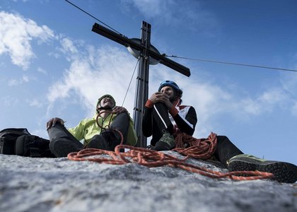 Gebi Bendler (Bergführer), Marcus Mitterer (Fotograf) Ellmauer Halt Gipfel