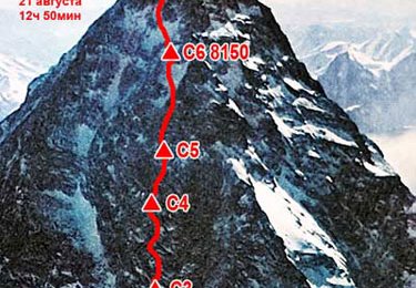 K2 Westwand mit Route © www.k2-8611.ru