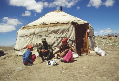 Die Jurten  im Basislager des Mustagh Ata
