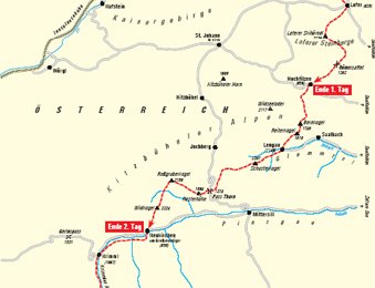 Die geplante Route über die Alpen