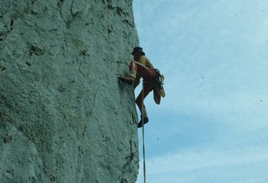 Darshano bei der Erstbegehung von "Mythomania" (8 bzw. 7a) in der Fleischbank Ostwand im Wilden Kaiser; Foto: Wolfgang Müller